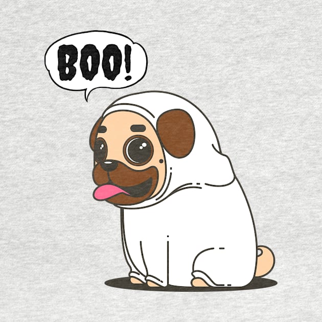 Funny Pug Ghost Halloween by OliveandMoon